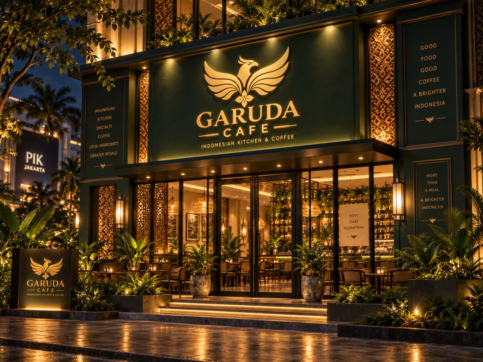 GARUDA CAFE exterior at night